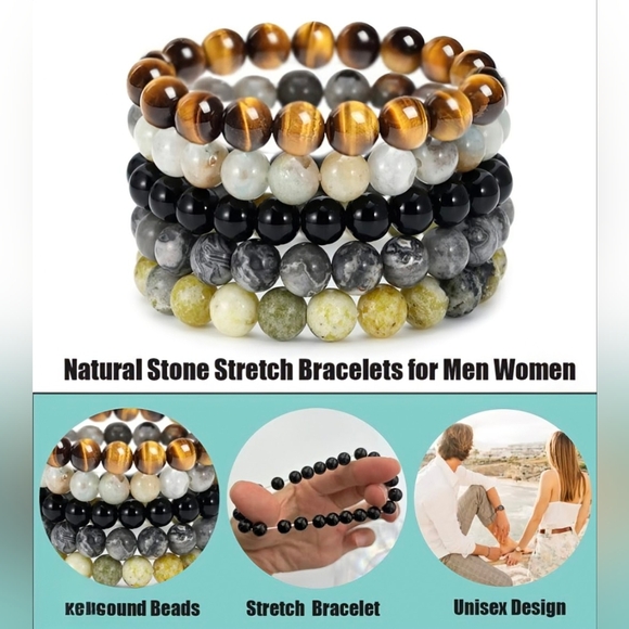 Natural Stone Bracelet Set Bohemian 70s Style Bracelets Jewelry Gift Idea Gifts - Picture 7 of 12